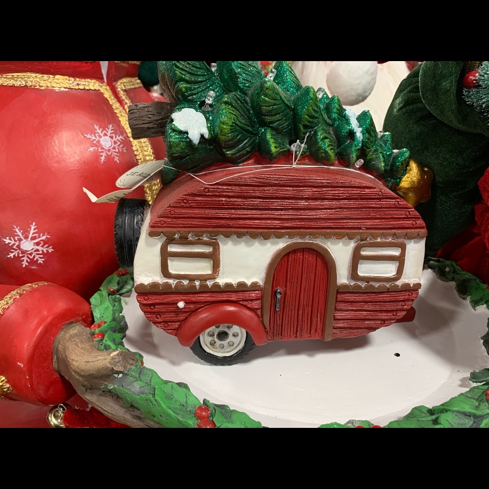 Vintage style retro red truck Trailer with tree